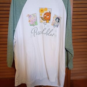 Disney Green and White Long Sleeve Tee